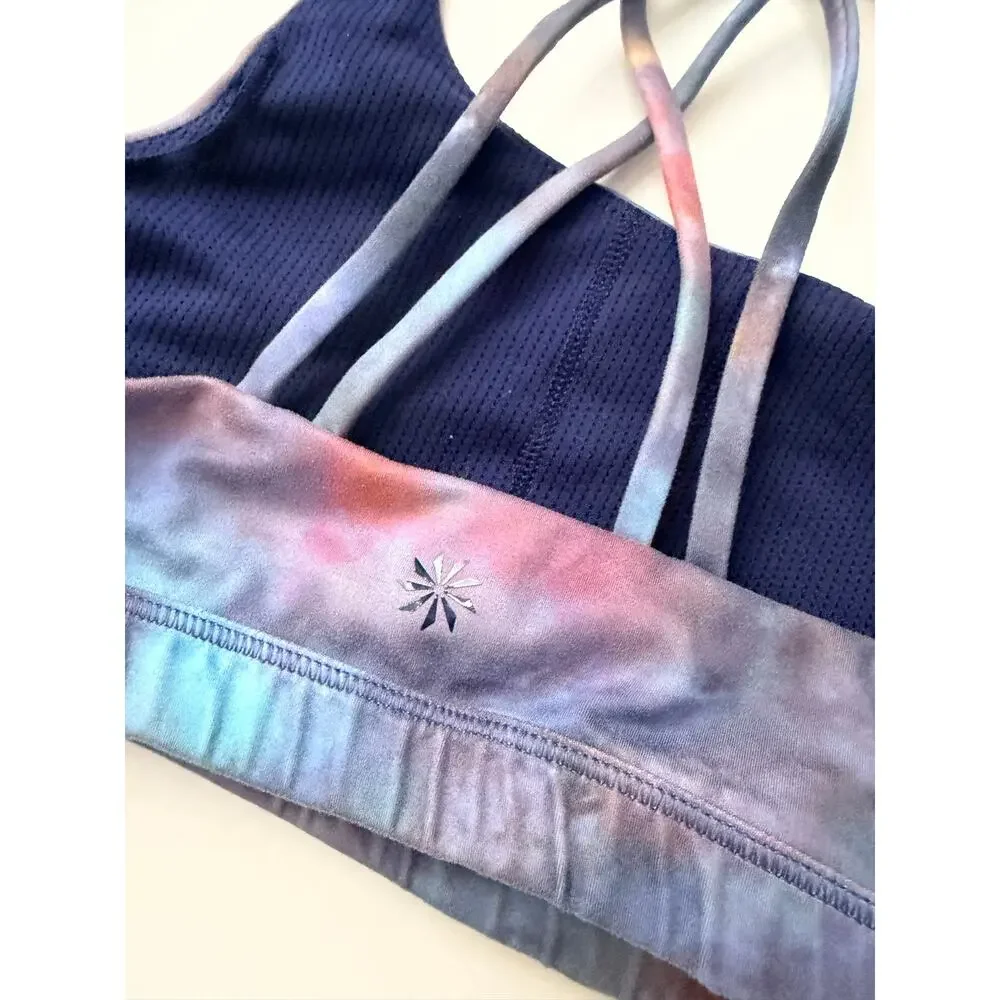 Athleta Girl Printed Strappy Sports Bra L 12 Galaxy Tie-Dye